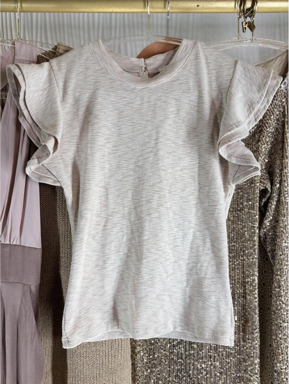 Anthropologie Deletta Women's Beige Sweater Blouse Top Flutter Sleeve Size XS